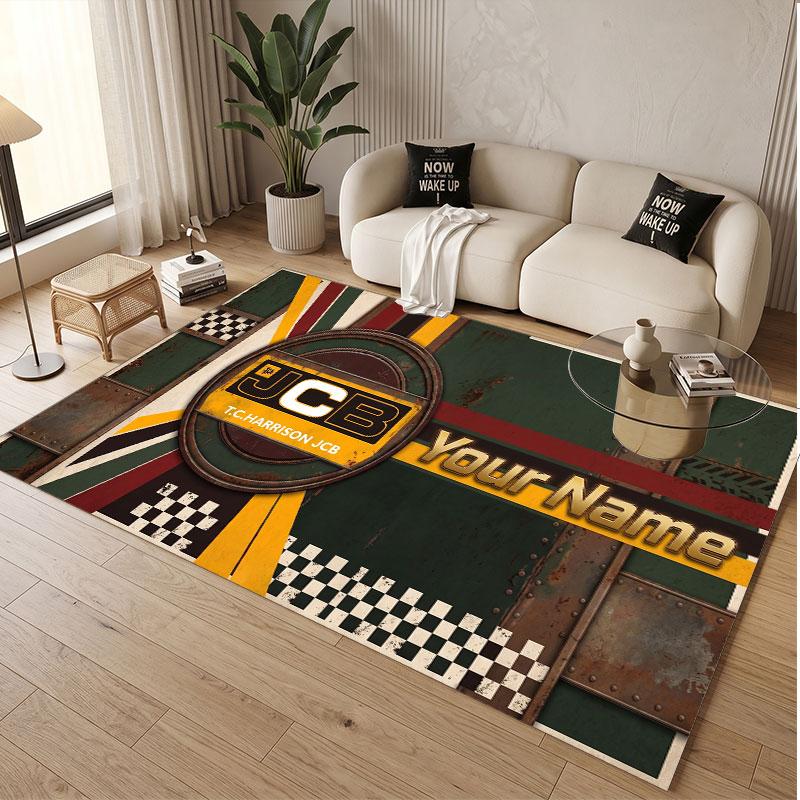 Custom Rug JCB Pattern Print Name Text Soft Non‑Slip Floor Carpet for Home Indoor Decoration