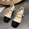 Fashion Shallow Mouth Round Toe Retro Woman Shoes  New Block Heels Mary Jane Shoes Classic Black White Color Matching Women's Pumps