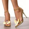 Strange Style Metal High Heels Ladies Orchid Flowers Narrow Open Toe Ankle Strap Sandals Women Party Dress Shoes
