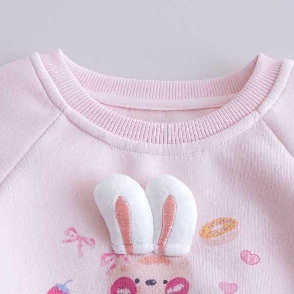 Girls' Bunny Top Sweatshirt - 2026 Spring/Autumn Round Neck Pullover