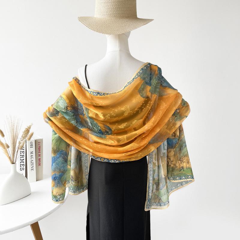 National Style and National Trend Green Hollow Flower-cutting Dinner Shawl for Women New Craft Printed Silk Scarf High-end Wedding Scarf