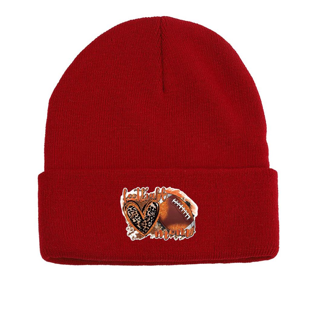 Football Heart Warm Knitted Cap Beanie, "football Mom" Skullies Beanies Soft Winter Solid Color Pompom Beanies Knit Hat Beanie