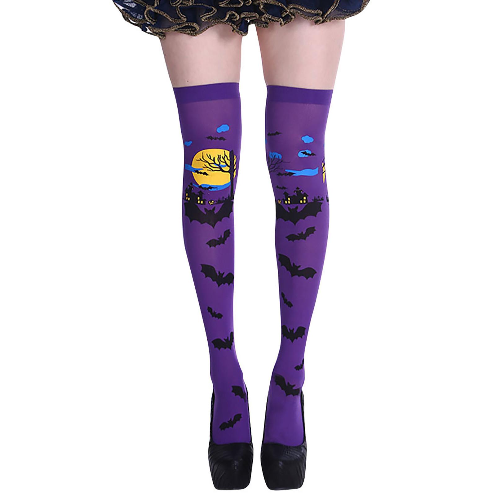 

Чулки с принтом на Хэллоуин, длинные гольфы-трубы, нарядное платье, вечерние акции фиолетовый