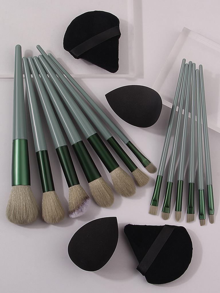 13pcs Sijiqing Makeup Brush Set: Portable Soft-bristled Loose Powder Blush Eyeshadow brush+4PCS Makeup Powder Puff and Spongeegg