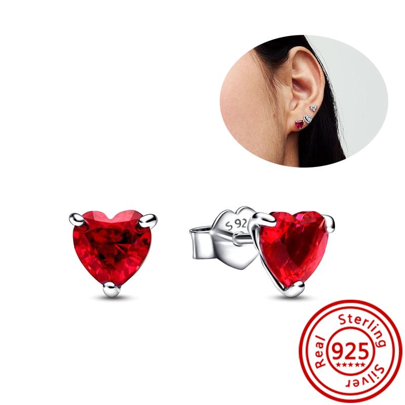 Hot Selling 100% 925 Sterling Copper Sparkling Infinity Red Heart Zircon Original Pantaro Stud Earrings Women Zircon Wholesale