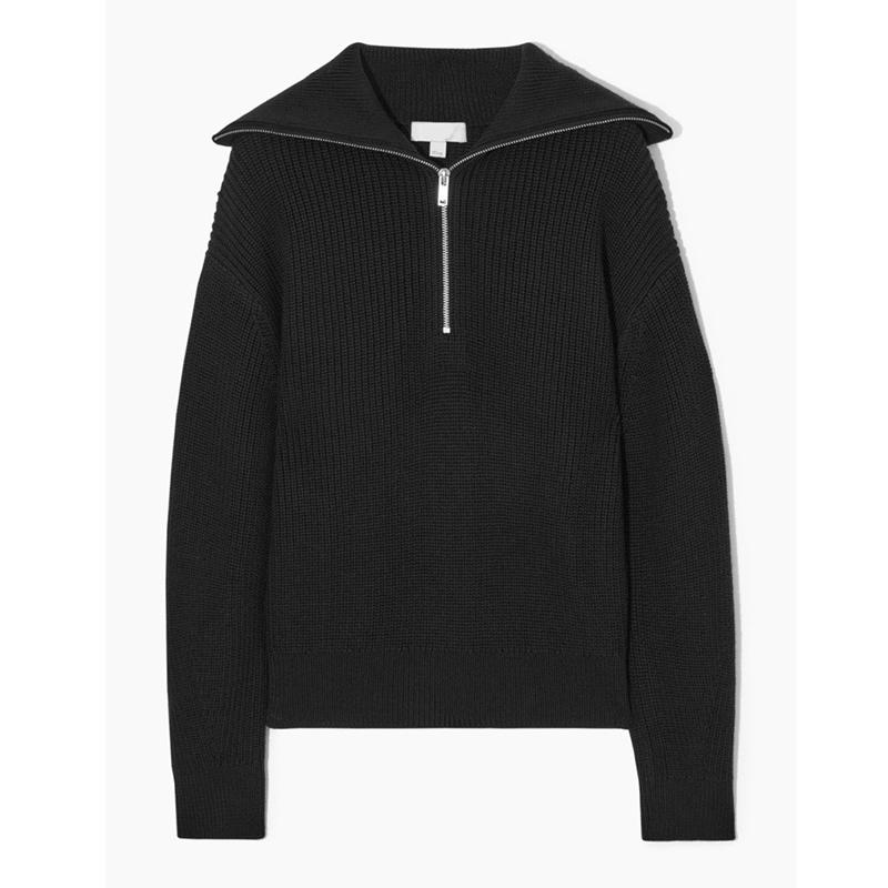 Damen Rollkragen Locker Revers Gestreifte Strickware Damen Pullover Halber Reißverschluss Lässig Mode Damen Pullover
