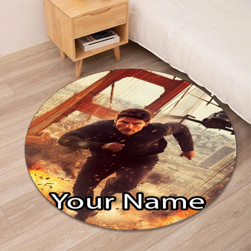 Custom Name Mission Impossible Printed Round Rug Carpet Chair Rug Area Rug Entryway Doormats,for Office Chair Living Room Bedroom Kitchen Room.