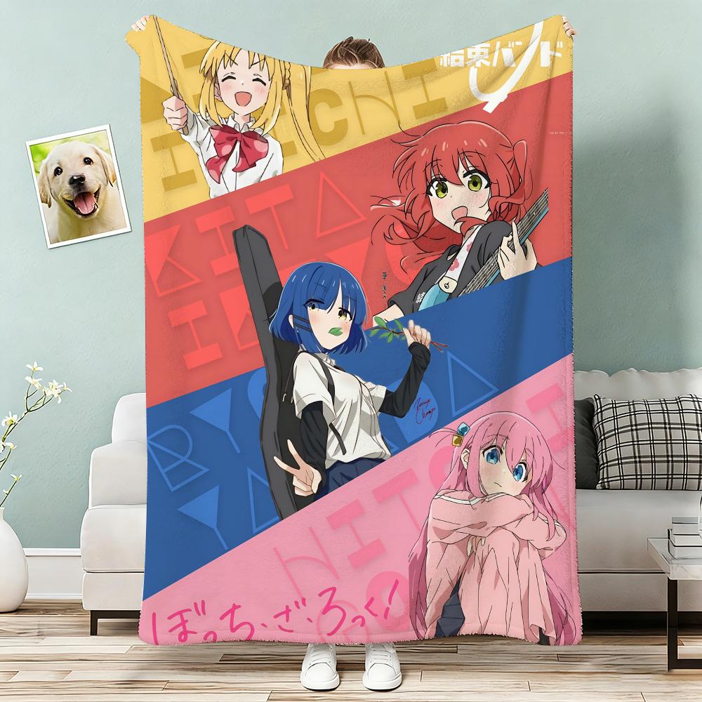 Anime Bocchi The Rock Throw Lightweight 240g Flannel Blanket Soft Skin-friendly for Summer Cooling 75x90cm