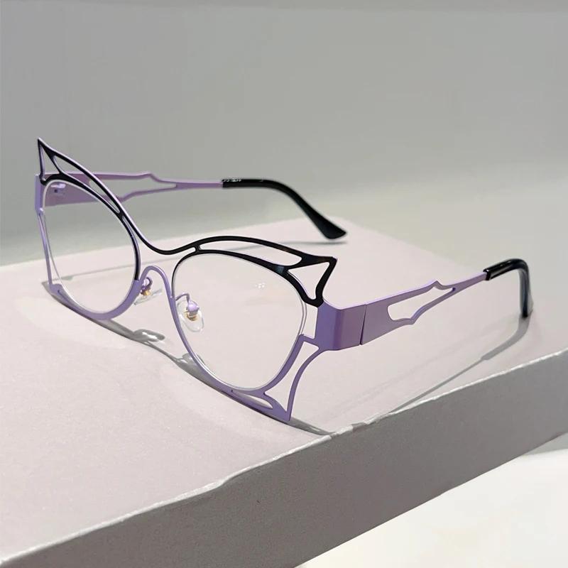 Butterfly Shaped Eyeglasses Women Fashion Hollowed Rim Blue Light Blocking Optical Frames Trendy Stylish Design Glasses