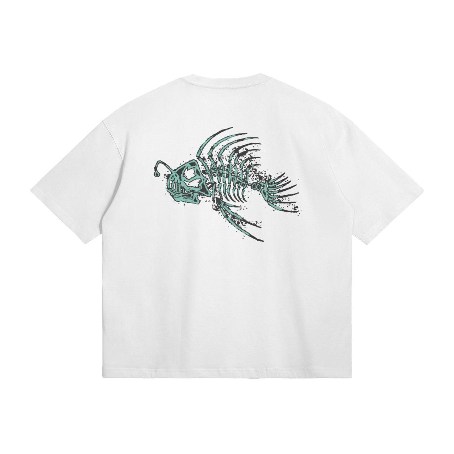 Boxy Fit - Angler’s Skeleton Fish Graphic T-Shirt 280GSM 4XL