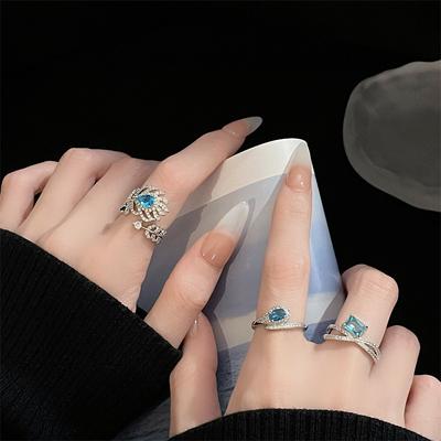 Aquamarine Drop-Shaped Open Ring, Super Flash Elegant And Exquisite Personalized Fashion Ring