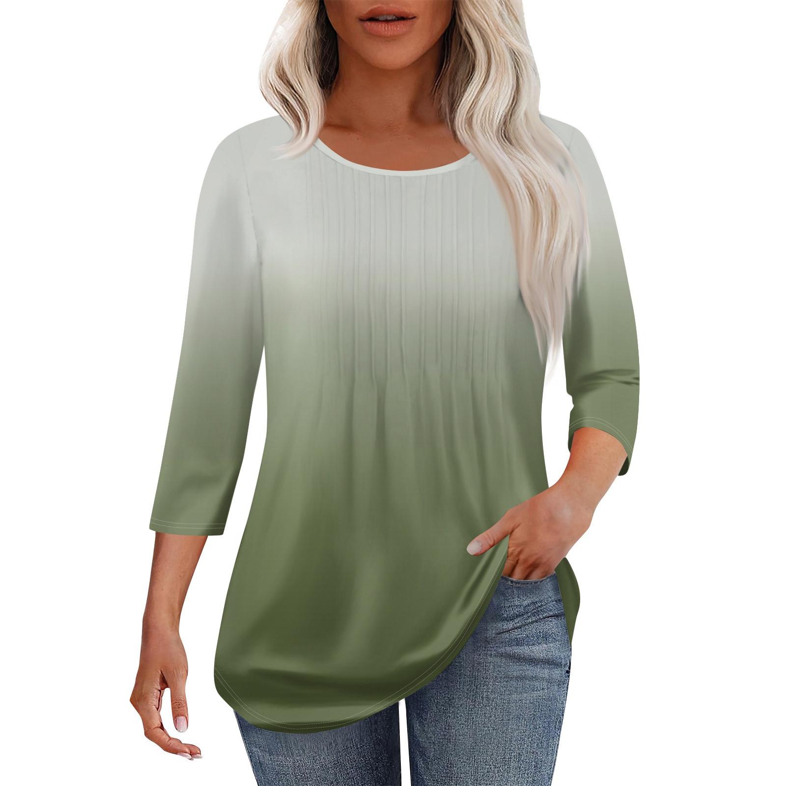 

Женская модная повседневная плиссированная футболка с круглым вырезом и принтом в стиле досуга с рукавом семь четвертей XXL