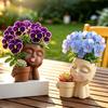 Kreativ Øjenvippe Dukke Sukkulent Planteholder, Sød Sovende Ansigt Keramikpotte med Dobbelt Hul, Kawaii Skrivebordsdekoration til Kontorbord, Indendørs Lille Plante