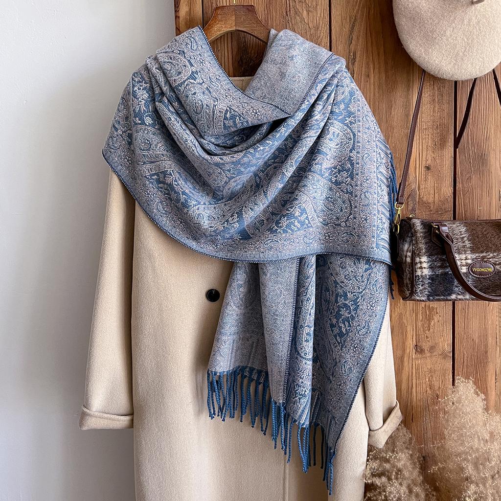 Winter  National Style Paisley Design Thick Pashmina Warm Shawl Long Tassel Print Scarf Women Keep Warm Poncho Stoles