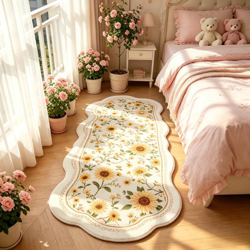 Mädchenhafter Stil Teppiche für Wohnzimmer Rosa Blumen Schlafzimmer Dekor Teppich Flauschig Weich Unregelmäßiger Nachttischteppich Zuhause Verdicken Fußmatte