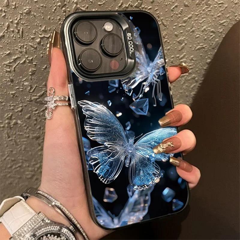 Aesthetic Butterfly Water Wave Shockproof Phone Case for IPhone 11 12 13 14 15 16 Pro Max XR XS X 7 8 Plus SE2 Matte Hard Cover