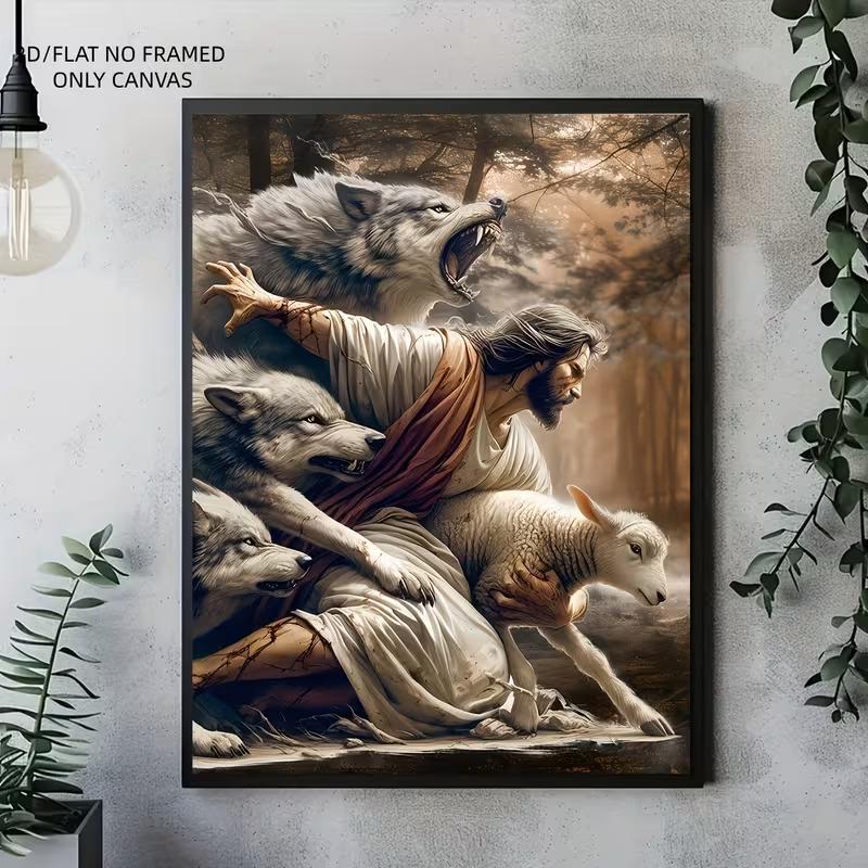 High-Definition Printed Canvas Art Featuring, Wolves, And Sheep. This Unframed Wall Art Poster in a Classic Style Is Suitable for Living Rooms