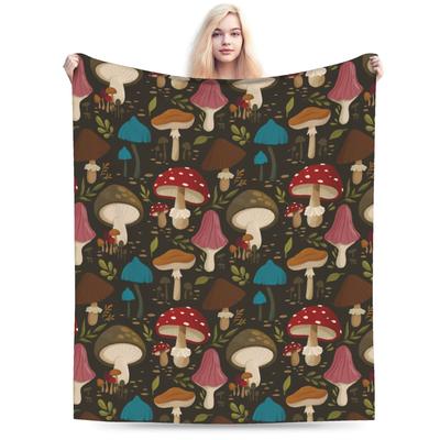 Leaf and Mushroom Pattern Blankets Fleece Spring/Autumn  Portable Lightweight Throw Blankets for Bed Car Bedspread