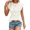 T-shirt a gilet casual da donna, scollo rotondo, jacquard, manica corta, geometrica