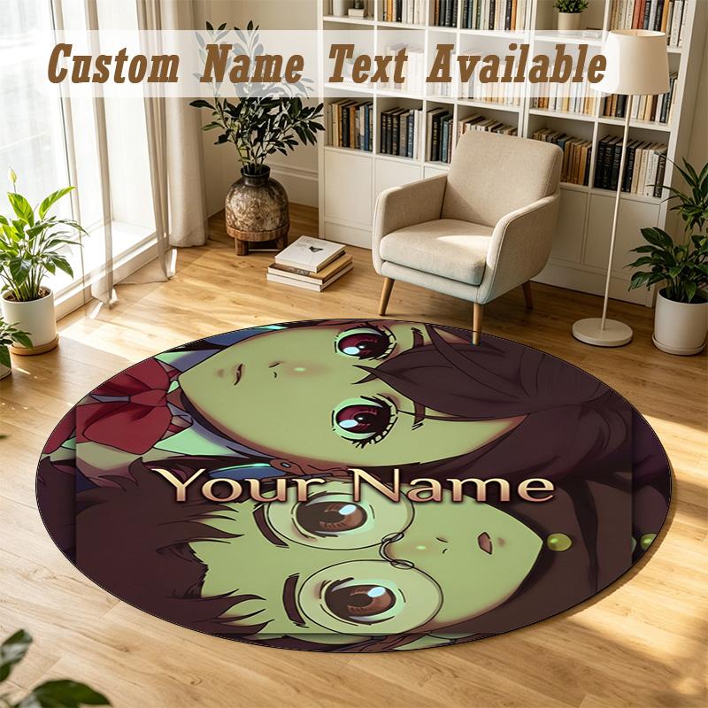 Dandadan Personalized Round Rug Support Custom Name, Soft Home Decor Mat
