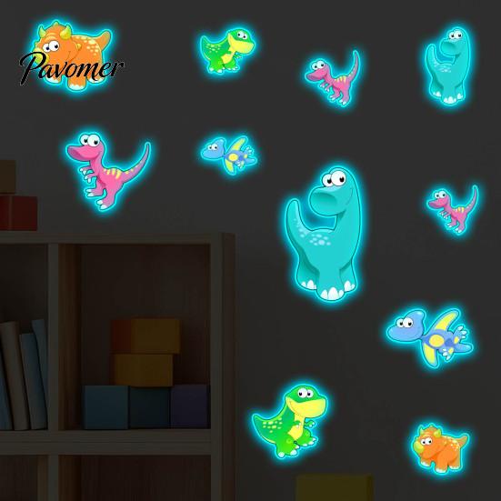 Durable Wall Decals for Glass Doors Luminous Cartoon Dinosaur Sticker, Self-Adhesive Decorative Waterproof PVC Murals Windows Kids Room Nursery