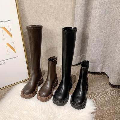 Boots Women's But Knee 2025 New Autumn and Winter Tall Knight Boots Martin Elastic Skinny Boots Thick-soled Boots