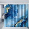 1Pcs Blue And Gold Fluid Art Pattern Modern Luxury Cross-Border Ecommerce Printed Shower Curtain With Plastic Hooks For Bathroom