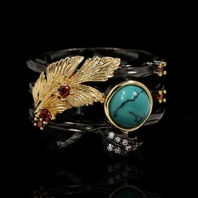 New European and American Popular Jewelry Style Two Color Electroplated Turquoise Engagement Ring
