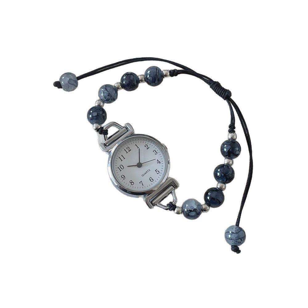 Kleine duftende gewebte Uhr für Damen Armband Digitalanzeige Lässig Elegant Teerosen Perlenuhr