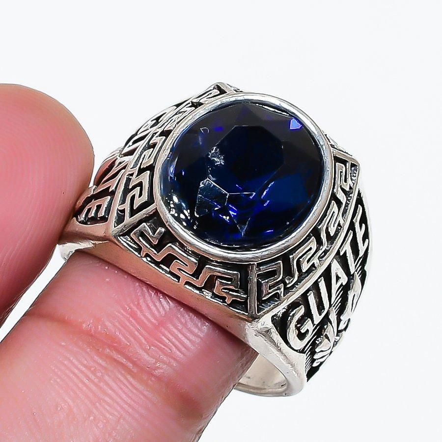Natural Blue Topaz Gemstone 925 Sterling Silver Jewelry Ring Size 8 AR-18357