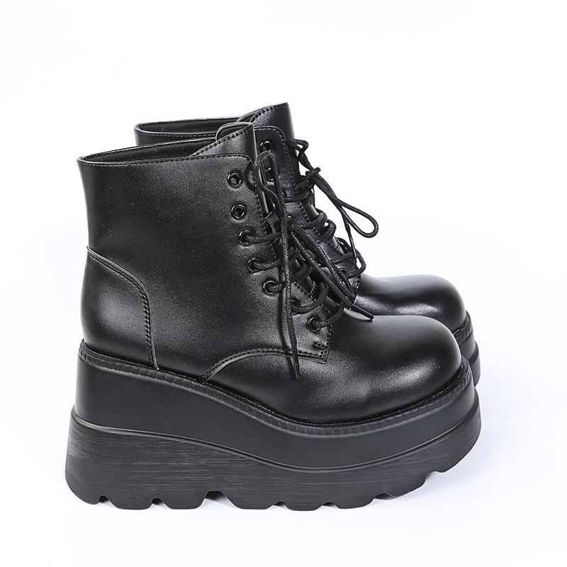

2025 new muffin platform short tube lace-up Martin boots women s slope heel women s shoes foreign trade large size heightening women s boots 35
