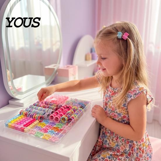 Elastic Fabric Hair Ties Colorful Bands Clips Mini Claw Rubber Versatile Kit with Box for Girls Teens Children, Accessories Daily Styling Everyday