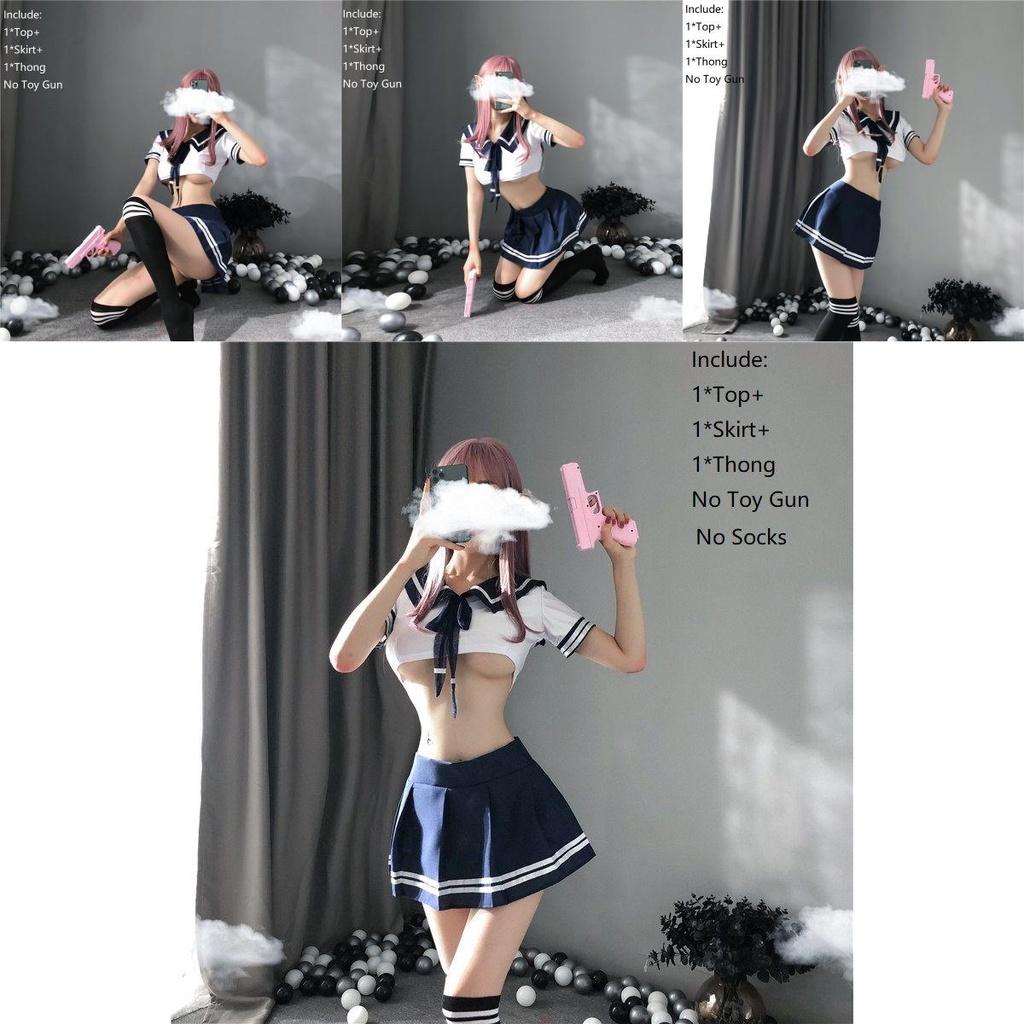 Women's Sexy Cosplay Lingerie Student Uniform Set With Velcro Design Miniskirt Outfit