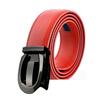 [FleurUneffe] Belt, adjustable size, no holes, auto-lock, men's genuine leather belt, stylish, casual, business, golf, white, red, navy (U-red)