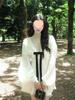 French Elegant High-end Bow V-neck Pleated Slim-fit White Dress for Women - Autumn Style