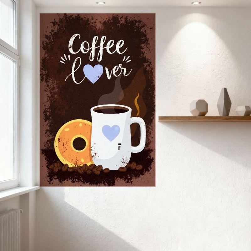 Retro Coffee Lover Metal Tin Sign with Coffee Mug Donut Beans Wall Plaque for Cafe Home Office Decor