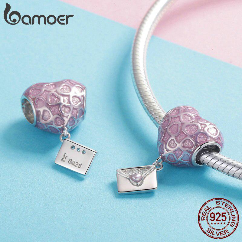 BAMOER 925 Sterling Silver Pink Animal Hot Ballon Murano Bead Pendant Charm Fit Original Bracelet