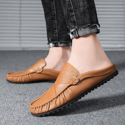 2025 Pantoletten Herren Offene Slipper Hausschuhe Halbschuhe für Männer Pantoletten Geschlossene Zehen Sandalen Mann Semi Drag Lässig Bequeme Mokassins Braun
