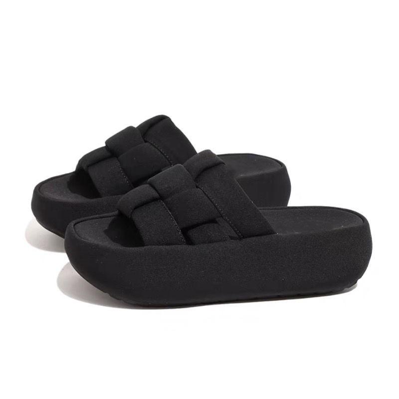 Thick-soled Woven Slippers Women Wearing One-foot Cloth Flip-flops Casual Beach Shoes Bread Flip-flops