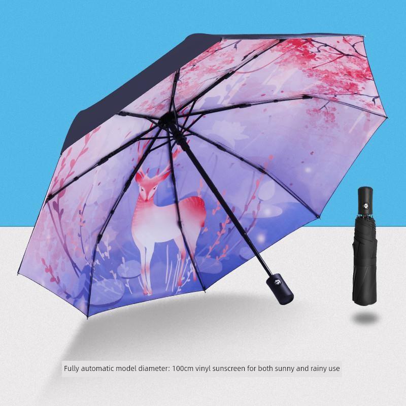 Sternenhimmel Student Vollautomatischer Vinyl-Falt-Doppelzweck-Sonnenschirm und Regenschirm für Damen und Herren, Sonnenschutz, UV-Schutz, Sonnenschutz