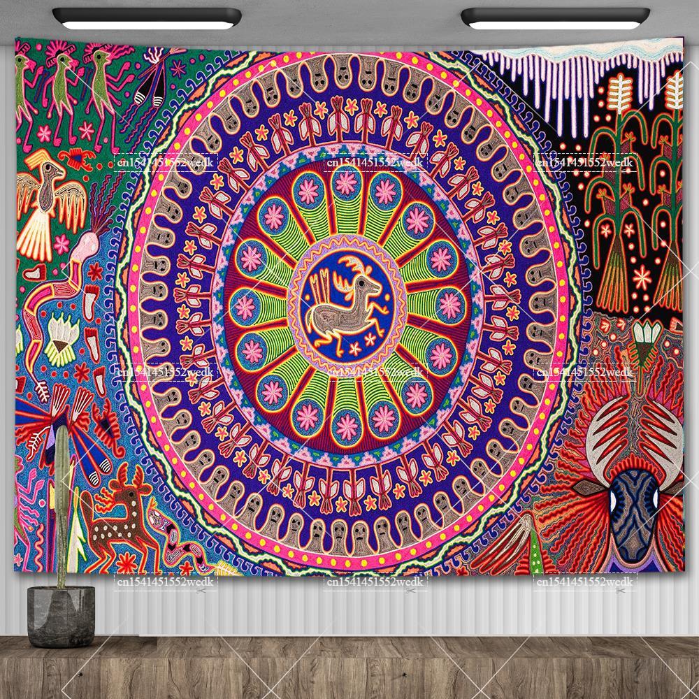 Mexico Mexican Mayan Tribal Art Tapestry Wall Hanging Ethnic Paintings Psychedelic Aesthetic Background Cloth Home Decorations