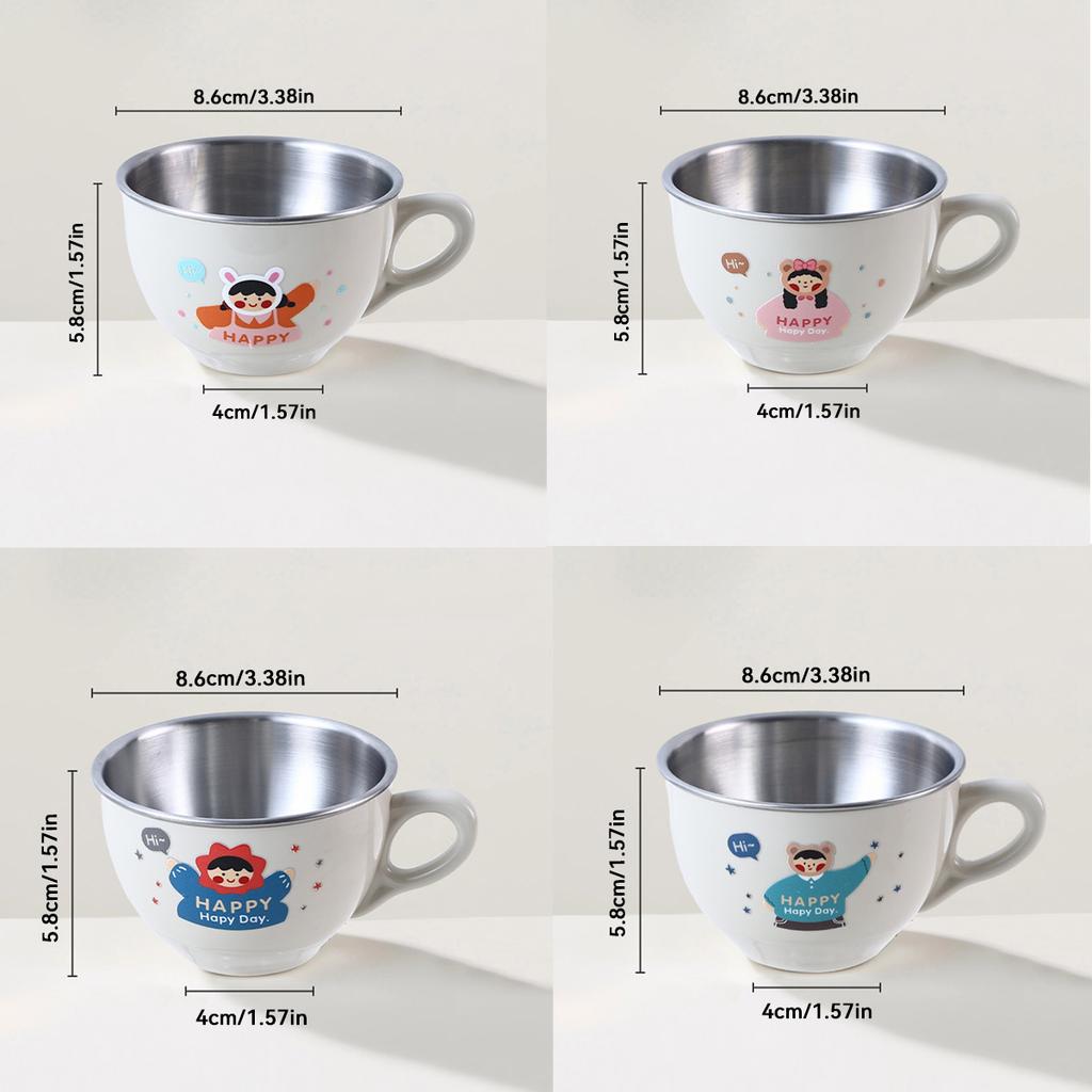 Mini Cartoon Children Water Cup With Handle 304 Stainless Steel Double Wall Milk Coffee Mug Durable Anti Scalding Drinking Cup