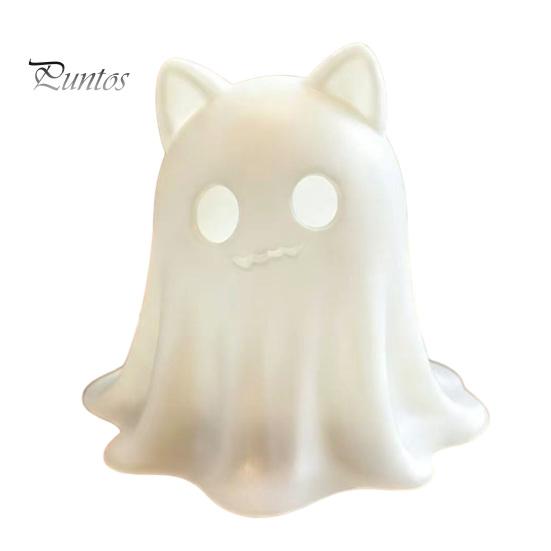 Halloween Ghost Cat Decoration 3D Printed Candle Holder, Spooky Figurine Statue for Table with Warm Light Tabletop Home Party Pla Ornament