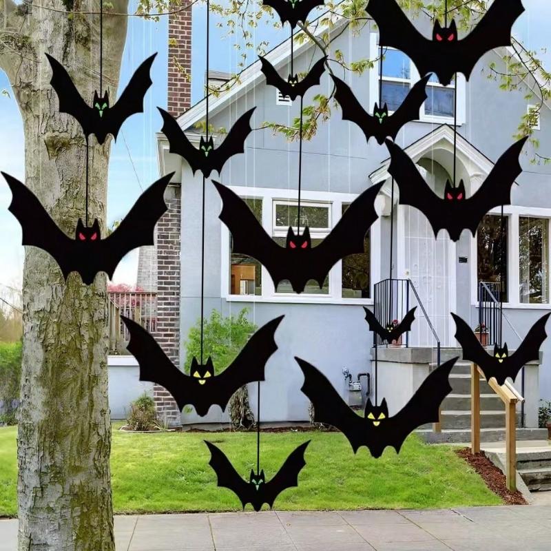 Halloween Hanging Bats Decorations Outdoor for Outside Tree Yard Porch Party Decor ,Halloween Autumn Bat Charm Red Yellow and Green Multiple Styles