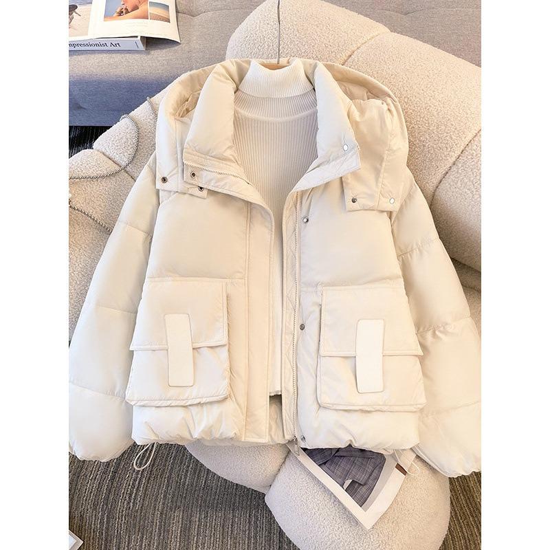 Short fluffy cotton clothes women's winter small men's new loose big pockets short bread clothes jacket