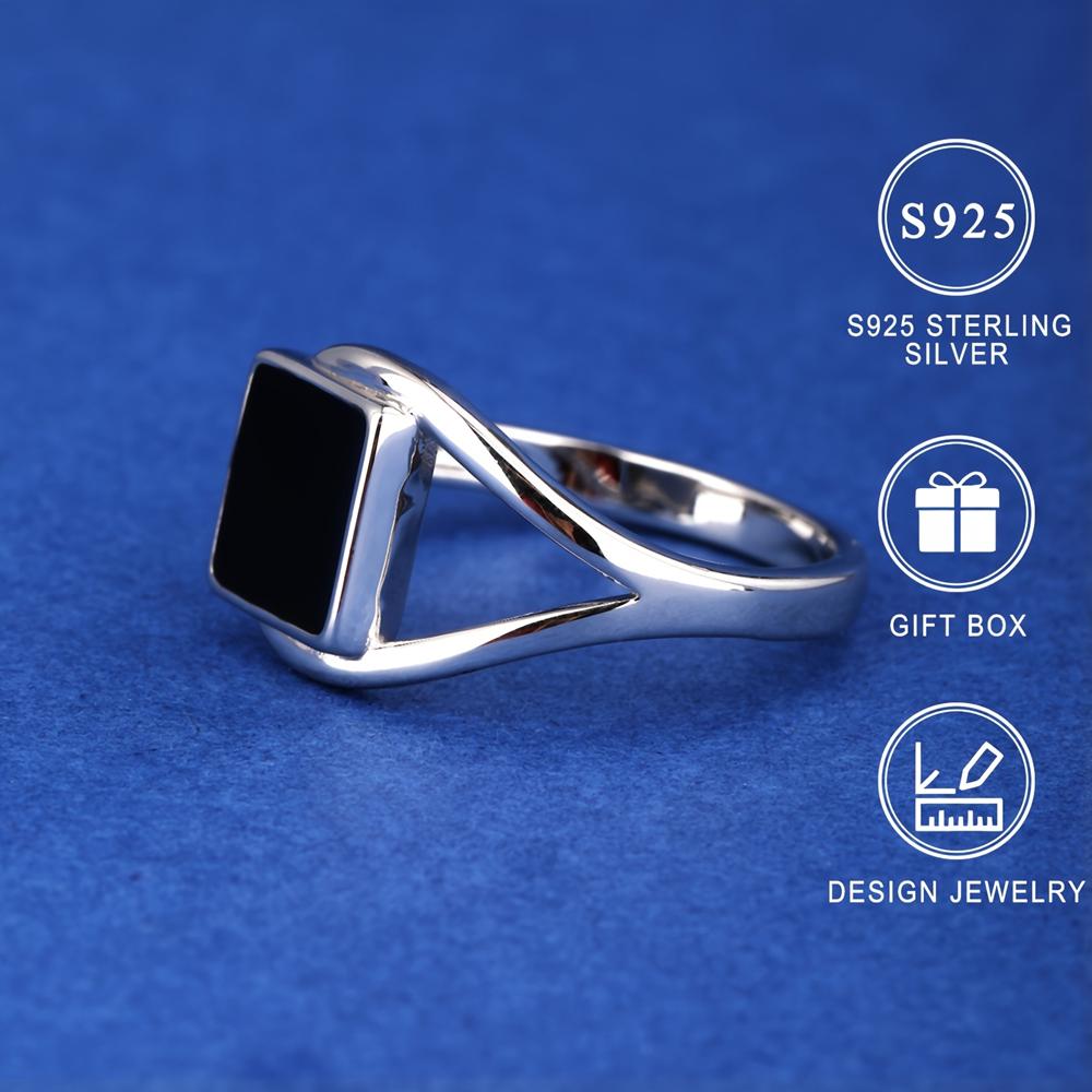 Anillos Cuadrados Negros de Plata de Ley 925 de Moda para Mujer Anillo de Dedo Diario para Fiesta Joyería Fina Regalo