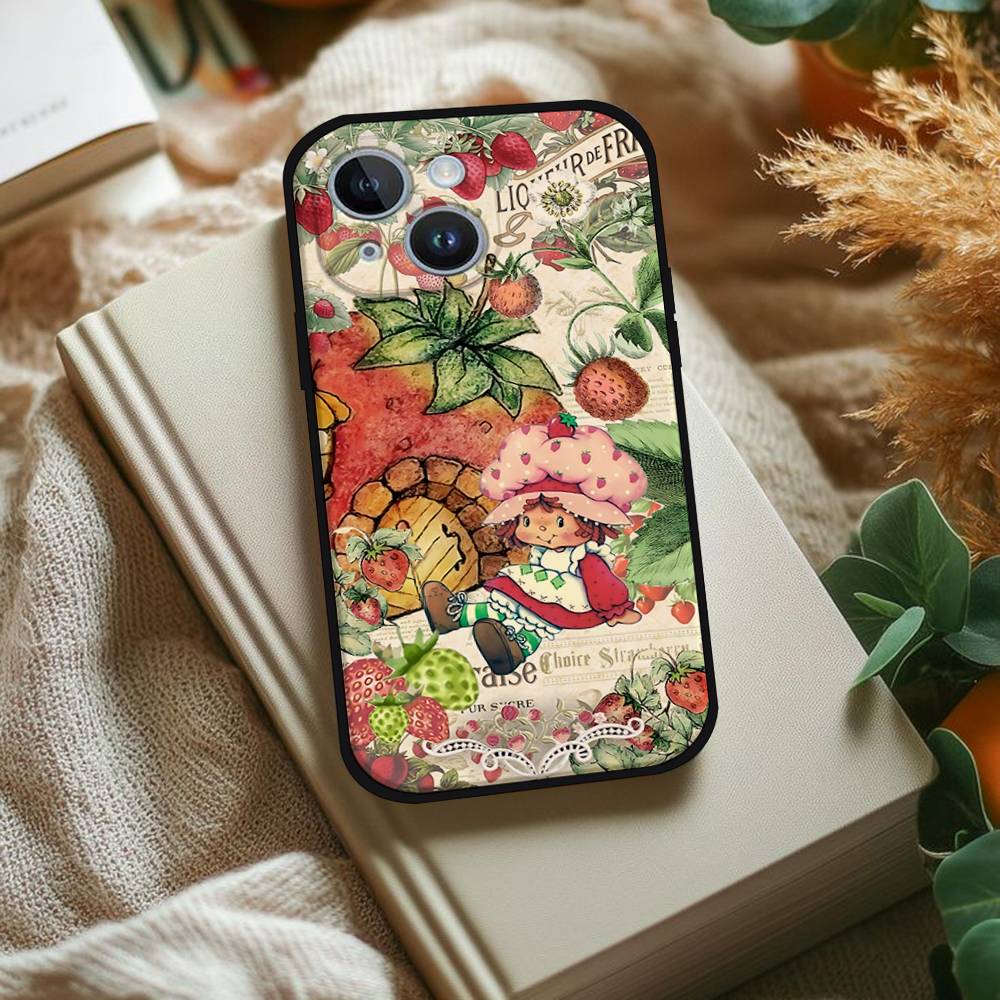 Strawberry S-Shortcake Phone Case For IPhone 1716 15 14 13 Pro Max 11 12 Mini X Xs XR Black Silicone Cover
