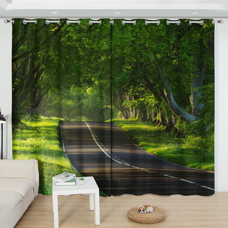 2Panel Tourist Landscape Curtains Green Tree Blue Sea Printed Curtains Custom Bedroom Living Room Semi-blackout Window Cortinas
