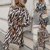 Spring Zebra Print Lace-up Waist Cinched Long Sleeve Dress Women's Casual Fashion Dress for European American