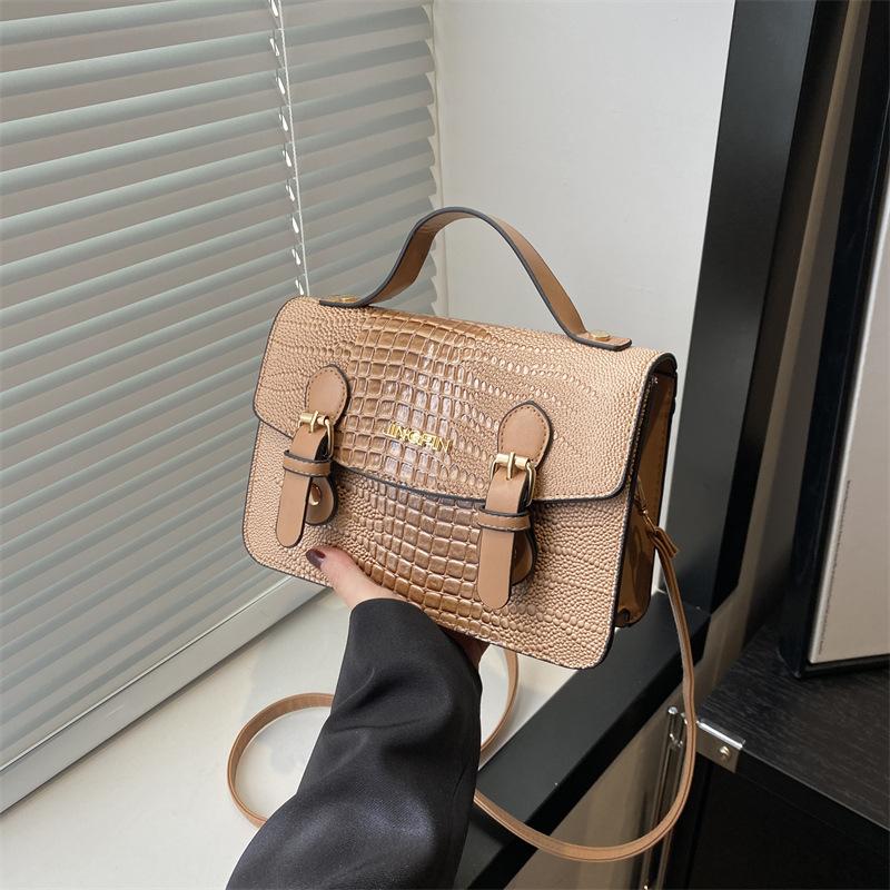 New Summer Crocodile Pattern Texture Personalized Casual Simple Retro One-shoulder Crossbody Handheld Small Square Bag for Women
